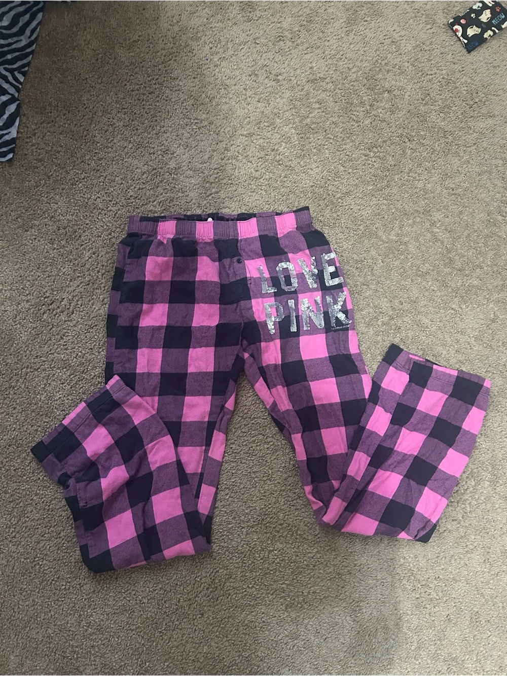 PINK Victoria's Secret Girls' Pink and Black Plaid Pajama Pants